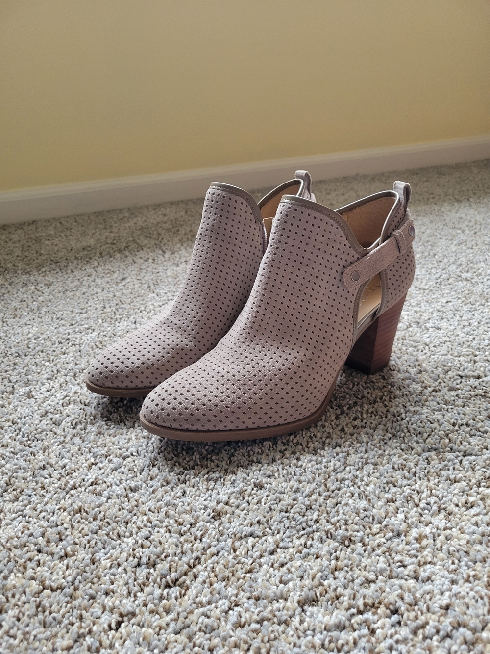 Franco Sarto Dusty Taupe Perforated Suede Ankle Booties